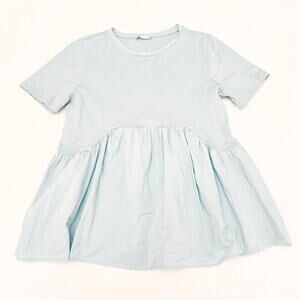 Zara Blue Peplum Short Sleeve Top Light Blue Top Size Large